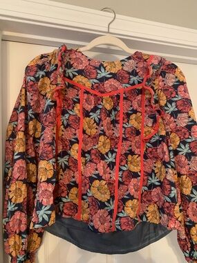 EUC Floral Ruffle Peasant Top - Pink & Yellow Floral